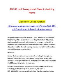 AB 203 Unit 9 Assignment Diversity training Memo-Assignmentswan.com