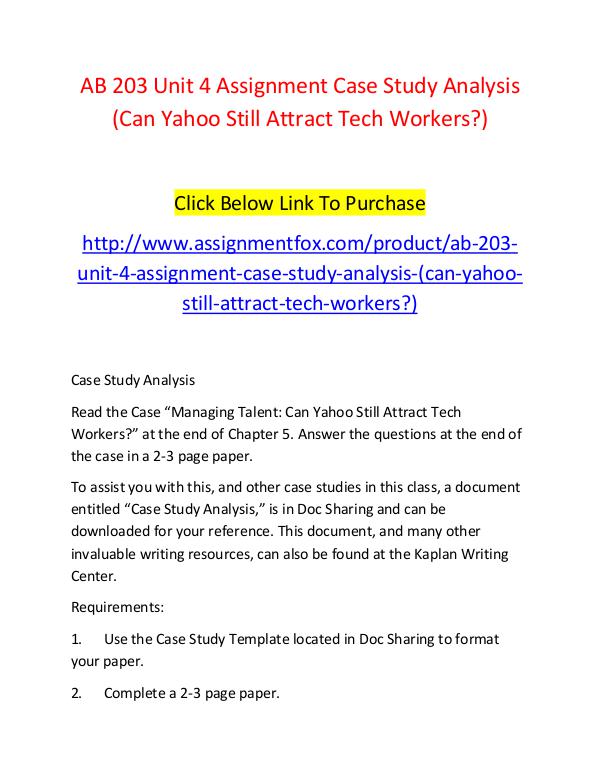 AB 203 Unit 4 Assignment Case Study Analysis (Can Yahoo Still Attract AB 203 Unit 4 Assignment Case Study Analysis (Can