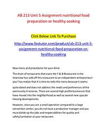 AB 213 Unit 5 Assignment nutritional food preparation or healthy cook