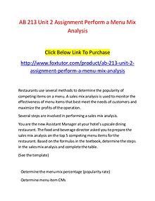 AB 213 Unit 2 Assignment Perform a Menu Mix Analysis