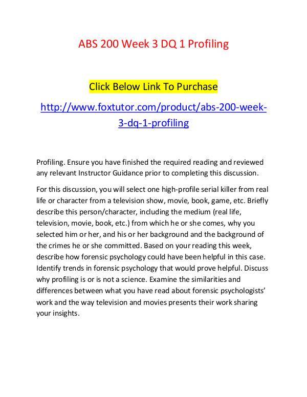 ABS 200 Week 3 DQ 1 Profiling ABS 200 Week 3 DQ 1 Profiling