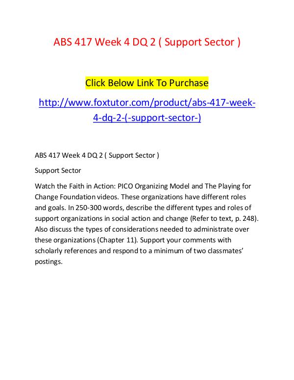 ABS 417 Week 4 DQ 2 ( Support Sector ) ABS 417 Week 4 DQ 2 ( Support Sector )