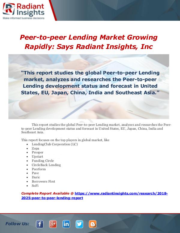 Peer-to-peer Lending Market Growing Rapidly Says R