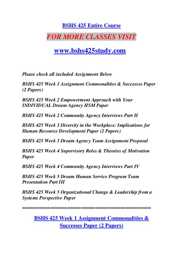 BSHS 425 STUDY Great Stories Here/bshs425study.com BSHS 425 STUDY Great Stories Here/bshs425study.com