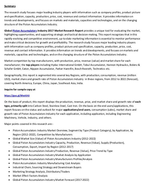 Piston Accumulators Market Research Report 2017