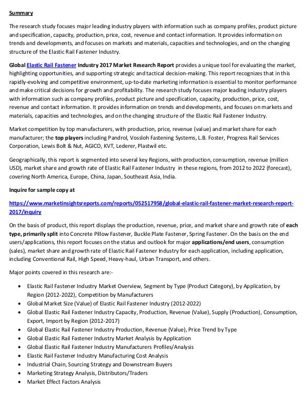 Elastic Rail Fastener Market Study 2017