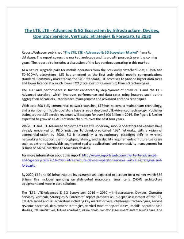 The LTE, LTE - Advanced & 5G Ecosystem