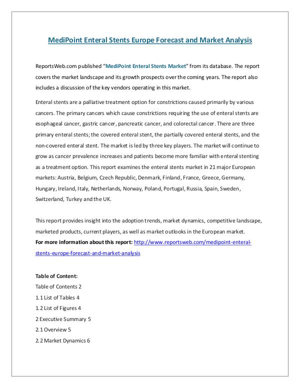 MediPoint Enteral Stents Europe Forecast and Marke