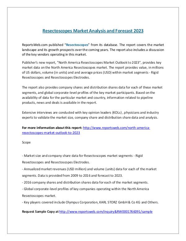 Resectoscopes Market Analysis and Forecast 2023