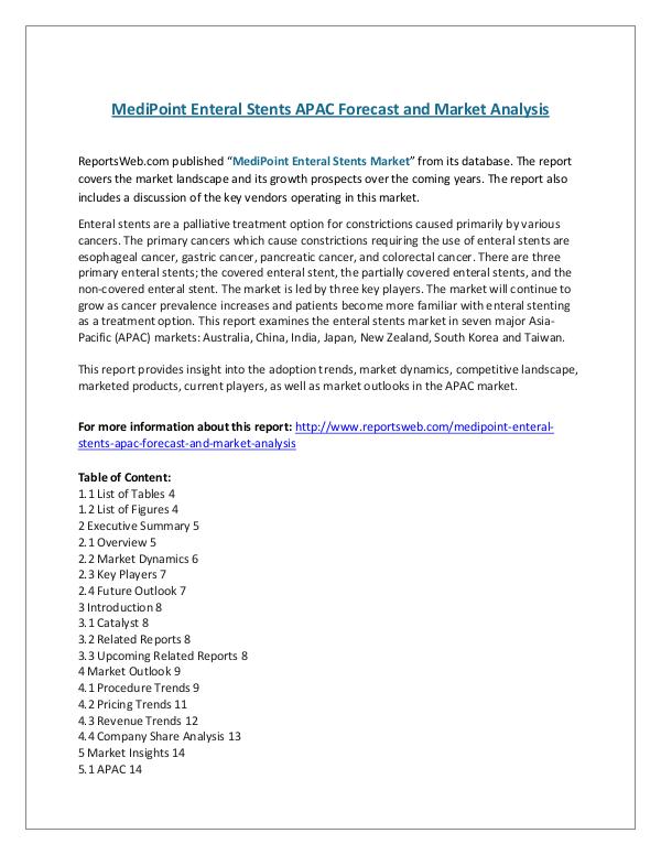 MediPoint Enteral Stents APAC Forecast and Market