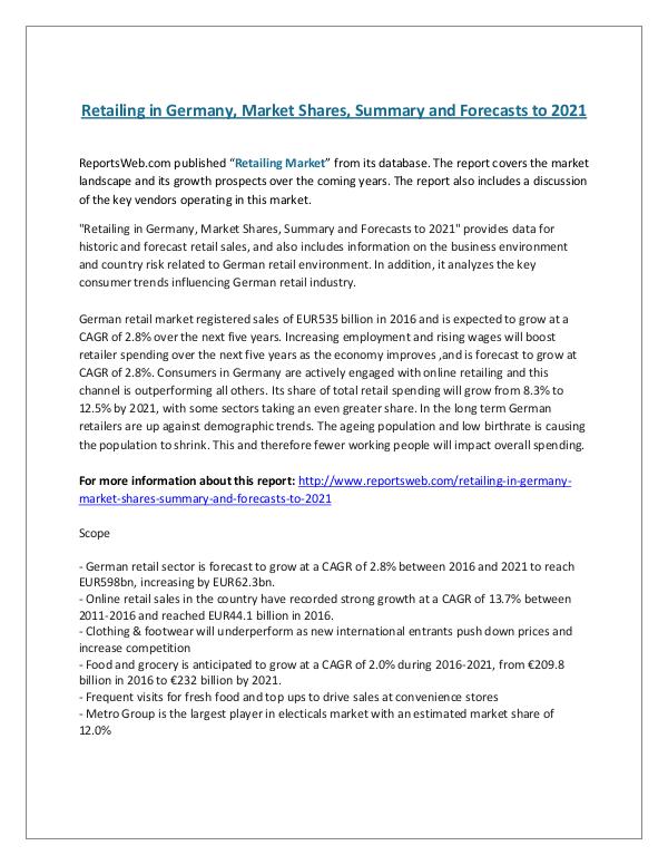 ReportsWeb- Retailing in Germany, Market Shares, Summary and F