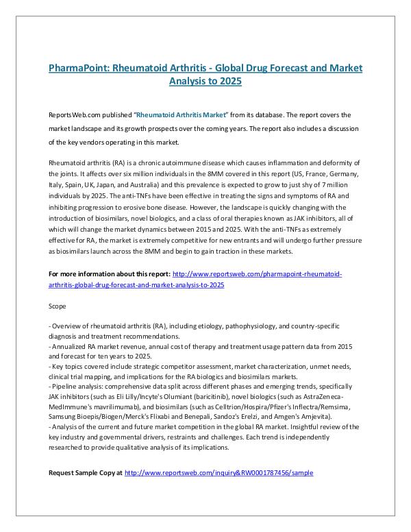 ReportsWeb- Rheumatoid Arthritis - Global Drug Forecast and Ma