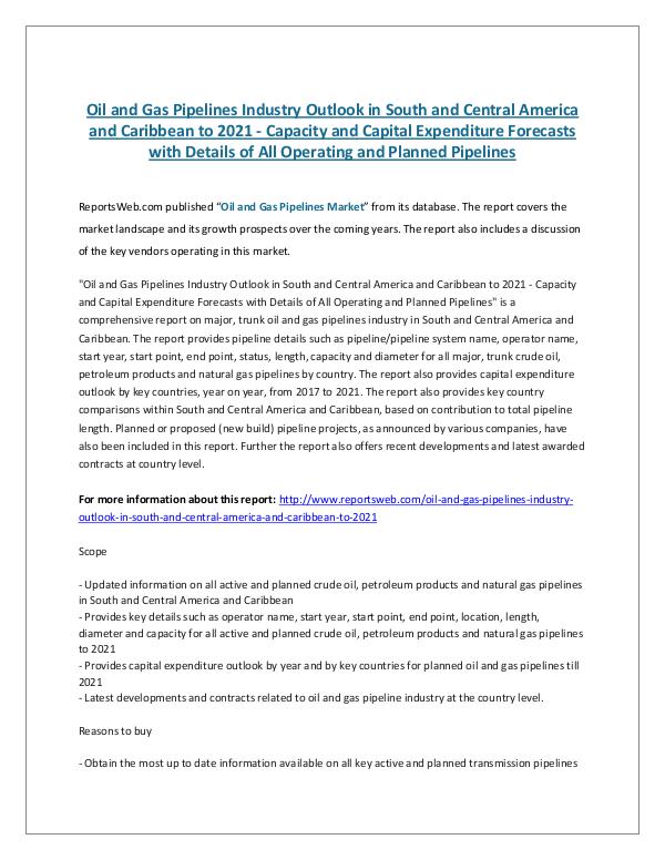 ReportsWeb- Oil and Gas Pipelines Industry Outlook in South an