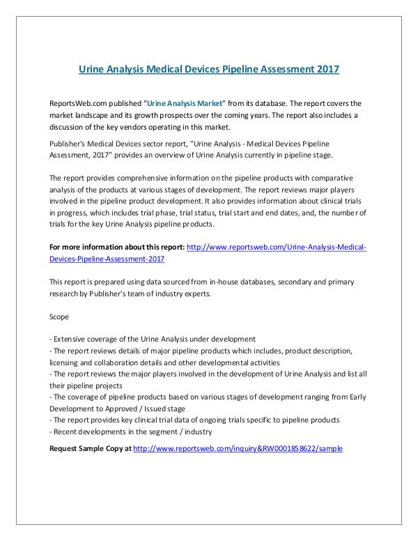 Urine Analysis Medical Devices Pipeline Assessment