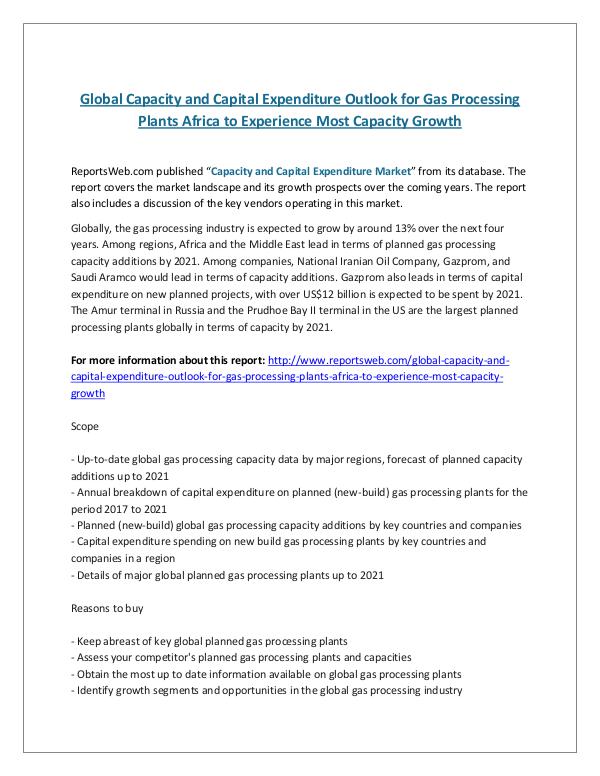 Global Capacity and Capital Expenditure Outlook fo