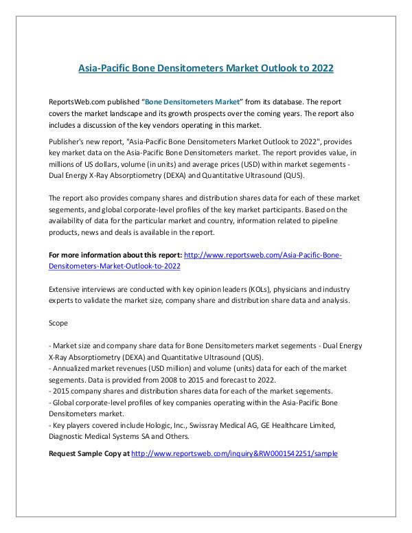 ReportsWeb- Asia-Pacific Bone Densitometers Market Outlook to