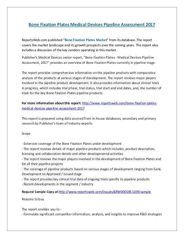Bone Fixation Plates Medical Devices Pipeline Asse
