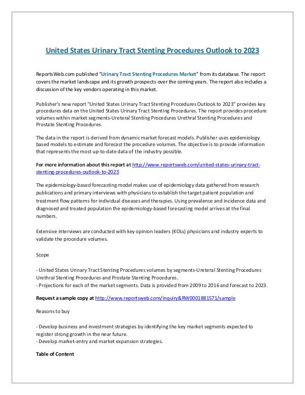 United States Urinary Tract Stenting Procedures Ou