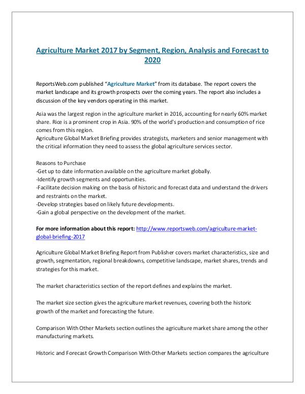 ReportsWeb- Agriculture Market 2017 by Segment, Region, Analys