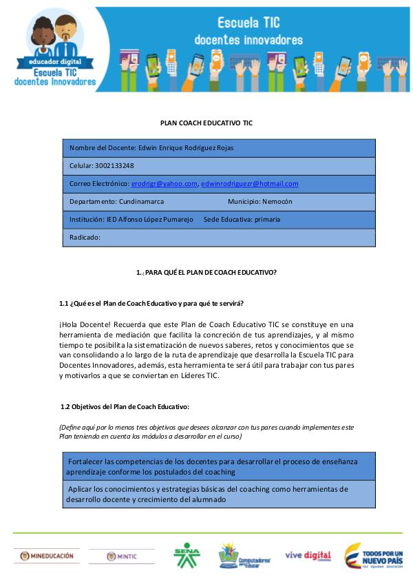 COACH EDUCATIVO TIC Plan Coach Educativo TIC_Edwin Rodríguez