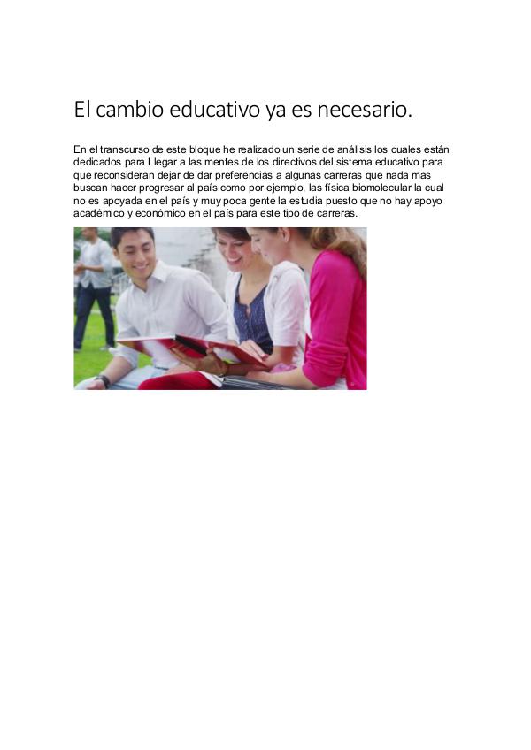 Proyecto El cambio educativo ya es necesario