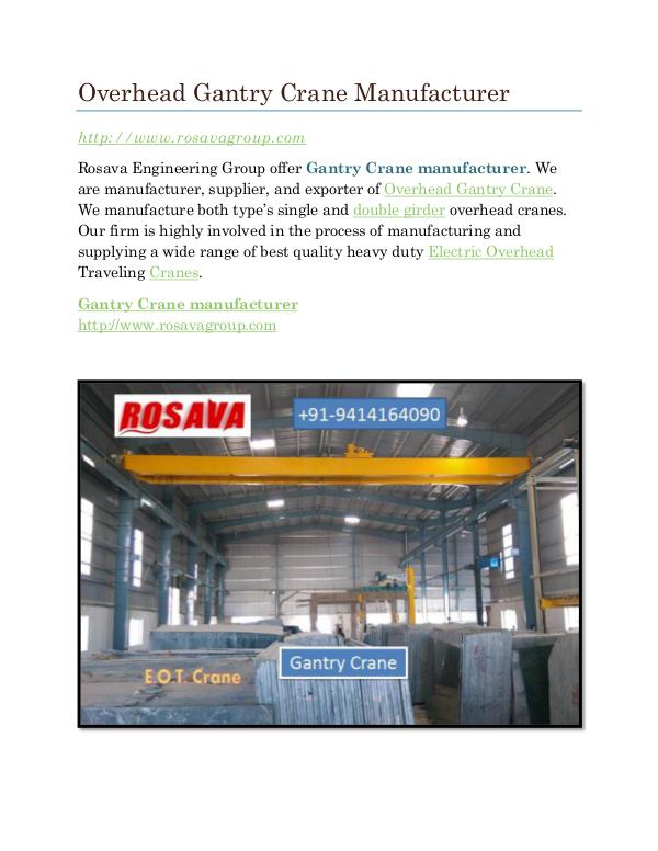 Overhead Gantry Crane Manufacturer