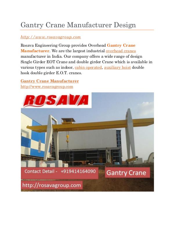 Gantry Crane Manufacturer Design