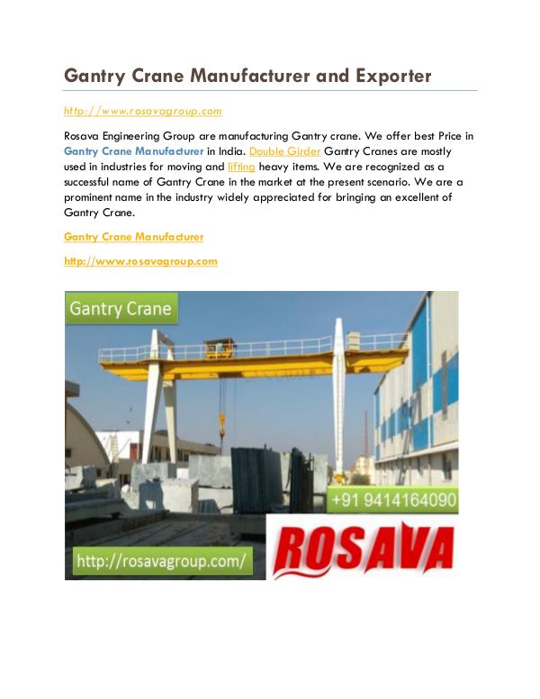 Gantry Crane Manufacturer and Exporter