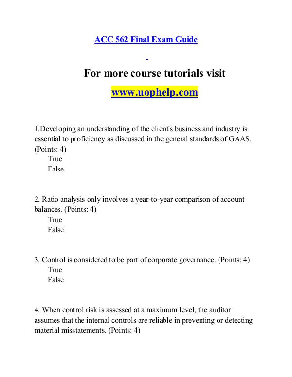 ACC 562 help A Guide to career/uophelp.com ACC 562 help A Guide to career/uophelp.com