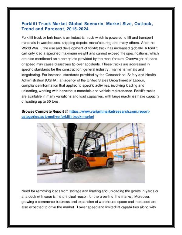 Telematics Market Global Scenario Forklift Truck Market