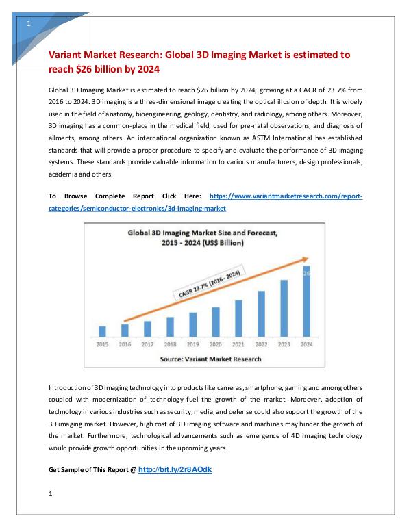 Global 3D Imaging Market is estimated to reach $26 billion by 2024 3D Imaging Market