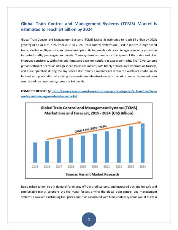 Global Train Control and Management Systems (TCMS) Market is estimate Global Train Control and Management Systems