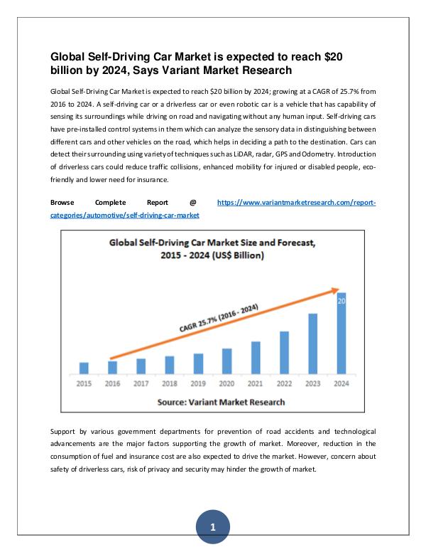 Global Self-Driving Car Market is expected to reach $20 billion Global Self