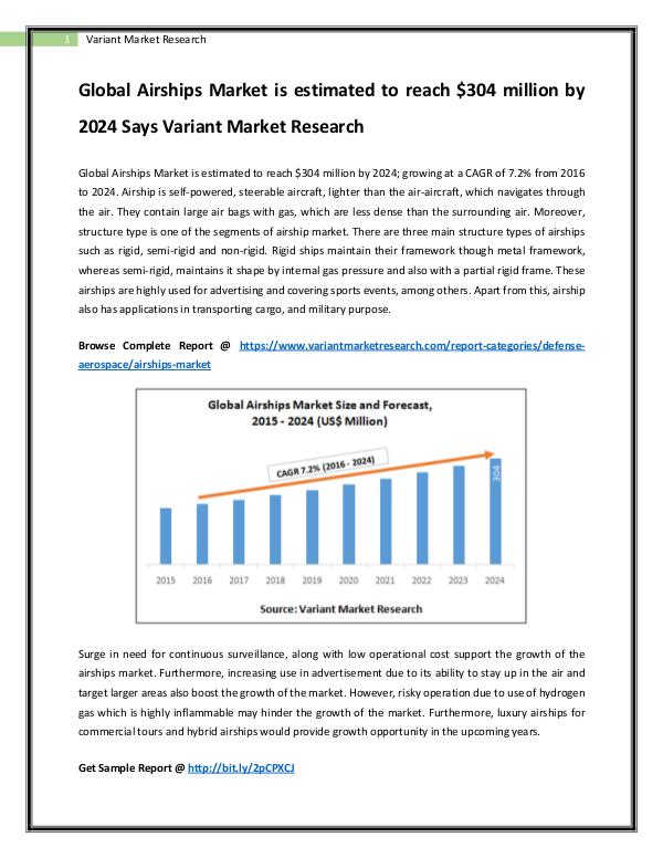 Global Airships Market is estimated to reach $304 million by 2024 Global Airships Market is estimated to reach