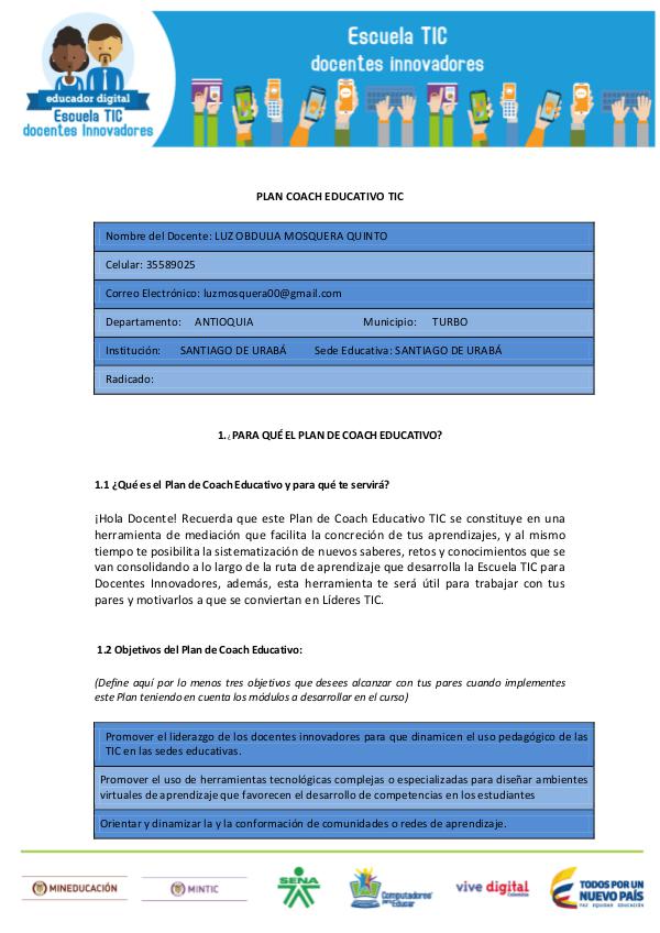 PLAN COACH EDUCATIVO TIC PLAN COACH EDUCATIVO TIC