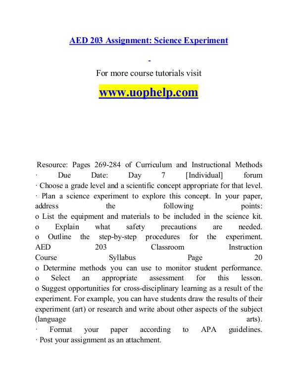 AED 203 help A Guide to career/uophelp.com AED 203 help A Guide to career/uophelp.com