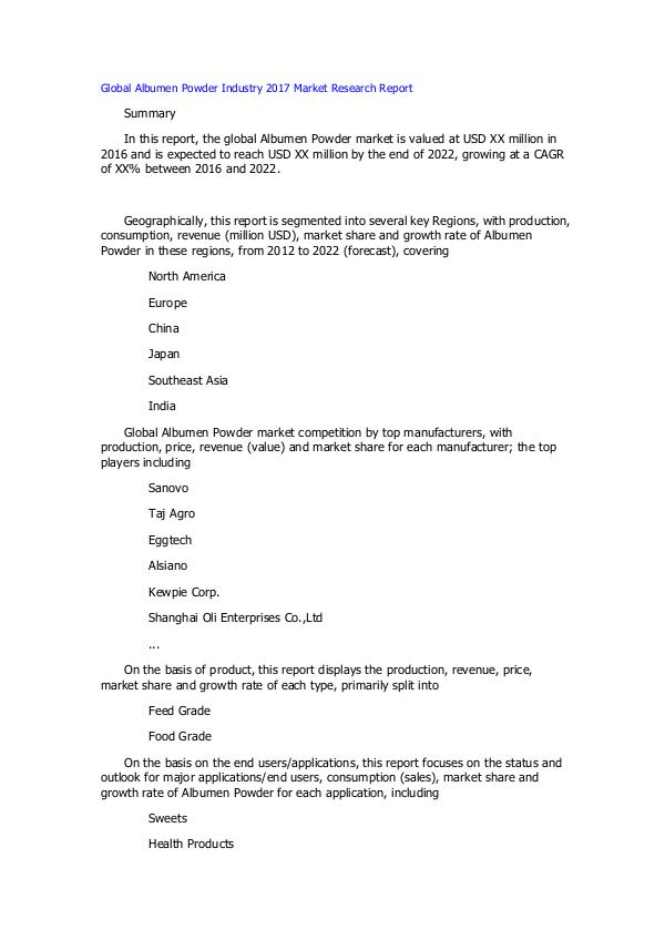 Global Magnetic Linear Encoder Industry 2017 Market Research Report Global Albumen Powder Industry 2017 Market Researc