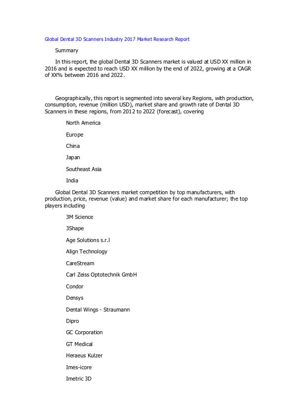 Global Dental 3D Scanners Industry 2017 Market Res
