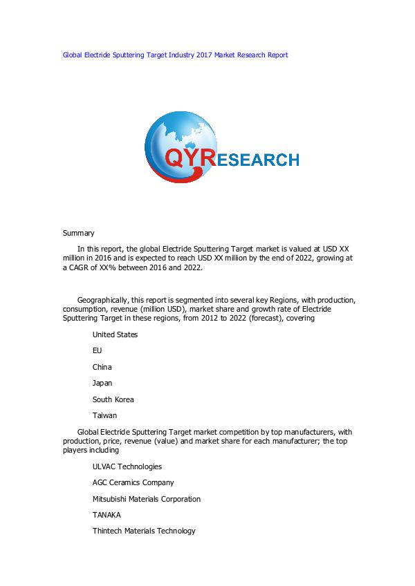 Global Electride Sputtering Target Industry 2017 M