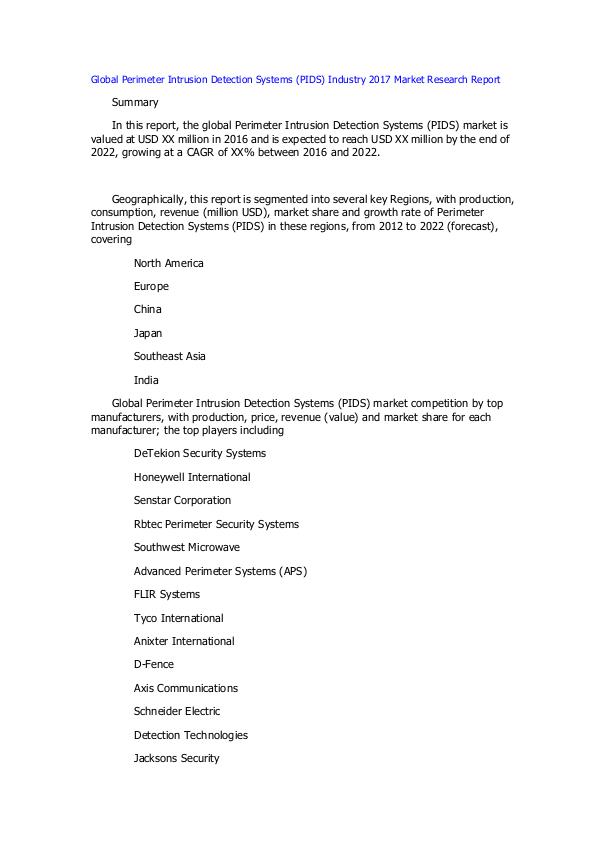 Global Perimeter Intrusion Detection Systems (PIDS