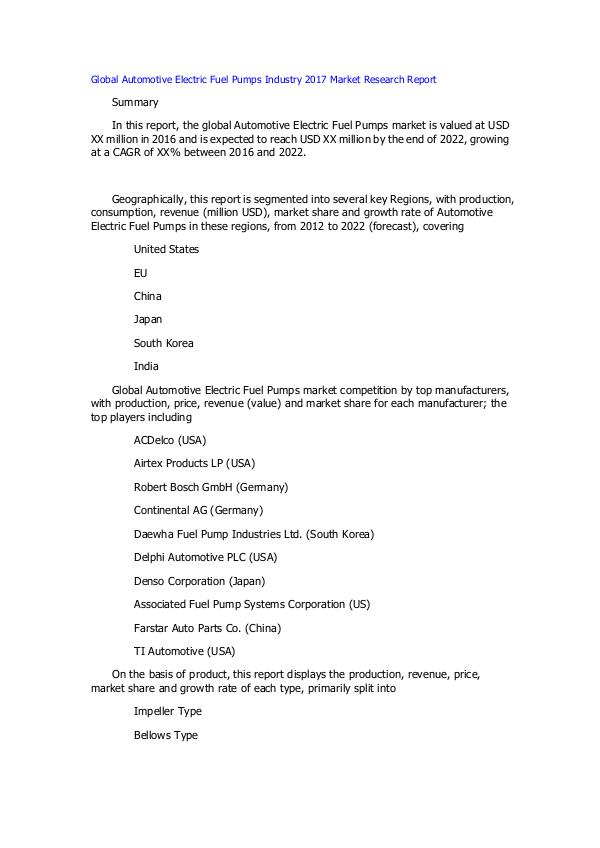 Global Automotive Electric Fuel Pumps Industry 201