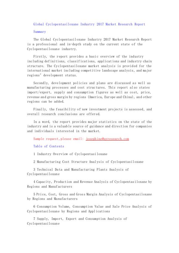 Global Cyclopentasiloxane Industry 2017 Market Res
