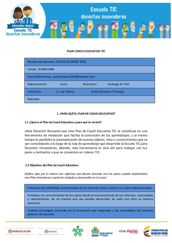 Líder Tic Plan Coach Educativo TIC Javier Álvarez D.