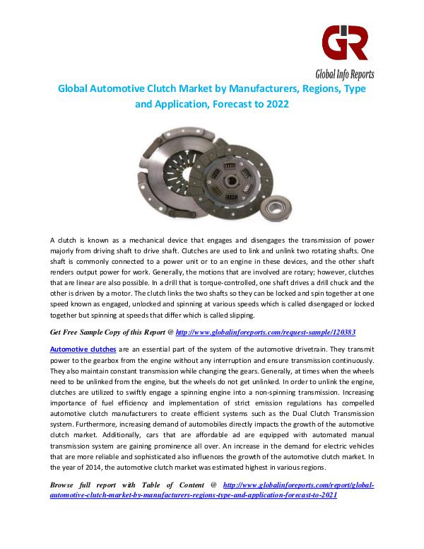 Global Info Reports Global Automotive Clutch Market by Manufacturers,