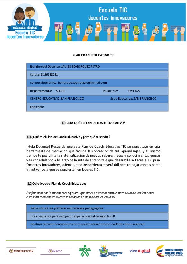 Plan de Coach Educativo TIC entre pares Plan de Coach Educativo TIC entre pares