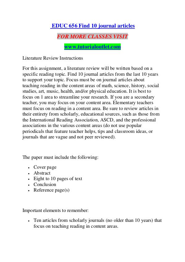 EDUC 656 FIND 10 JOURNAL ARTICLES/ TUTORIALOUTLET DOT COM EDUC 656 FIND 10 JOURNAL ARTICLES/ TUTORIALOUTLET