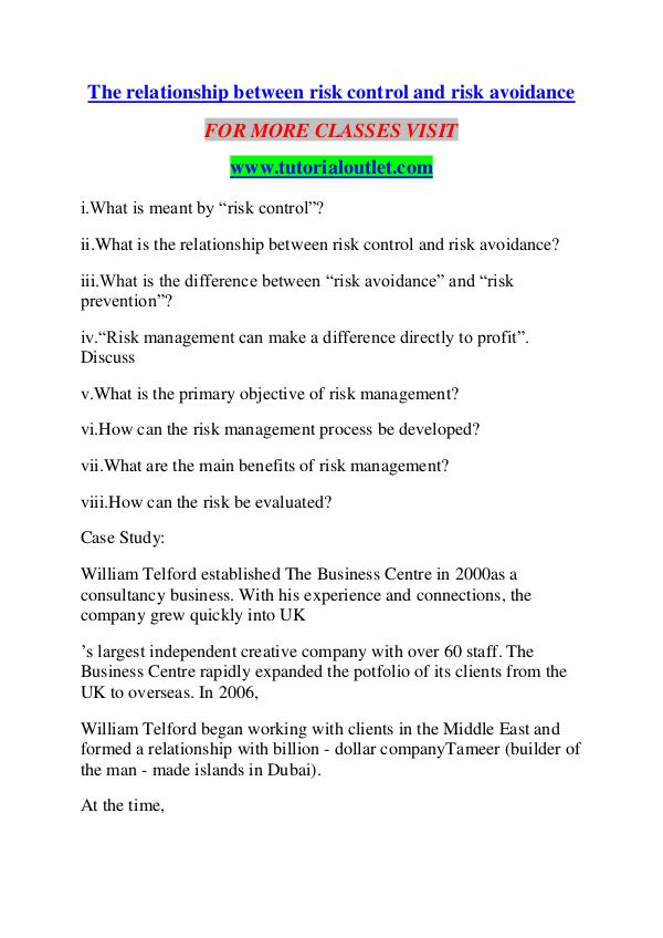 THE RELATIONSHIP BETWEEN RISK CONTROL AND RISK AVOIDANCE/ TUTORIALOUT THE RELATIONSHIP BETWEEN RISK CONTROL AND RISK AVO