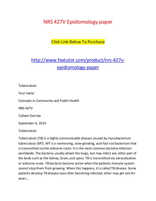 NRS 427V Epidiomology paper NRS 427V Epidiomology paper