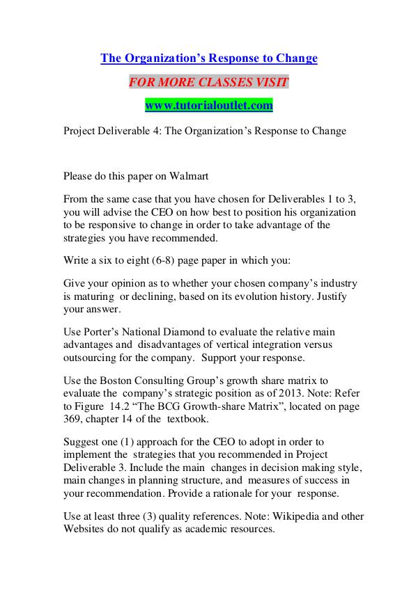 THE ORGANIZATION’S RESPONSE TO CHANGE/ TUTORIALOUTLET DOT COM THE ORGANIZATION’S RESPONSE TO CHANGE/ TUTORIALOUT