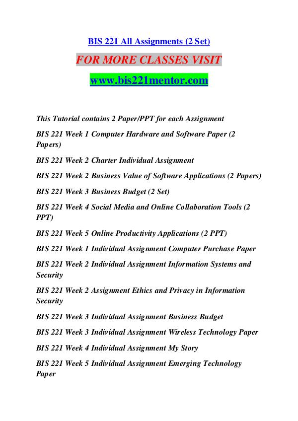BIS 221 MENTOR Keep Learning /bis221mentor.com BIS 221 MENTOR Keep Learning /bis221mentor.com